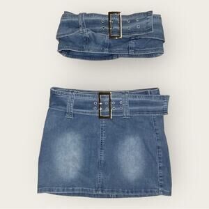 NWT | My Boo | 2-Piece Denim Tube Top & Skirt | Blue | Small